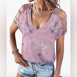 Remidoo Cold Shoulder Tops For Women Sexy Cut Out Summer Short Sleeve Shirt
